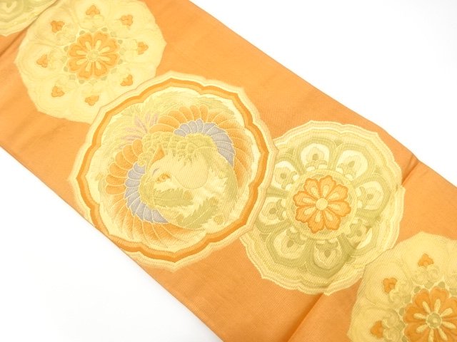 JAPANESE KIMONO / ANTIQUE FUKURO OBI / SILK / WOVEN PHOENIX & FLORAL CREST
